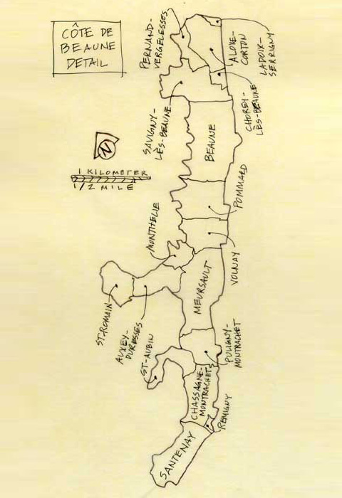 Hand drawn Burgundy Map by Paul Marcus Wines