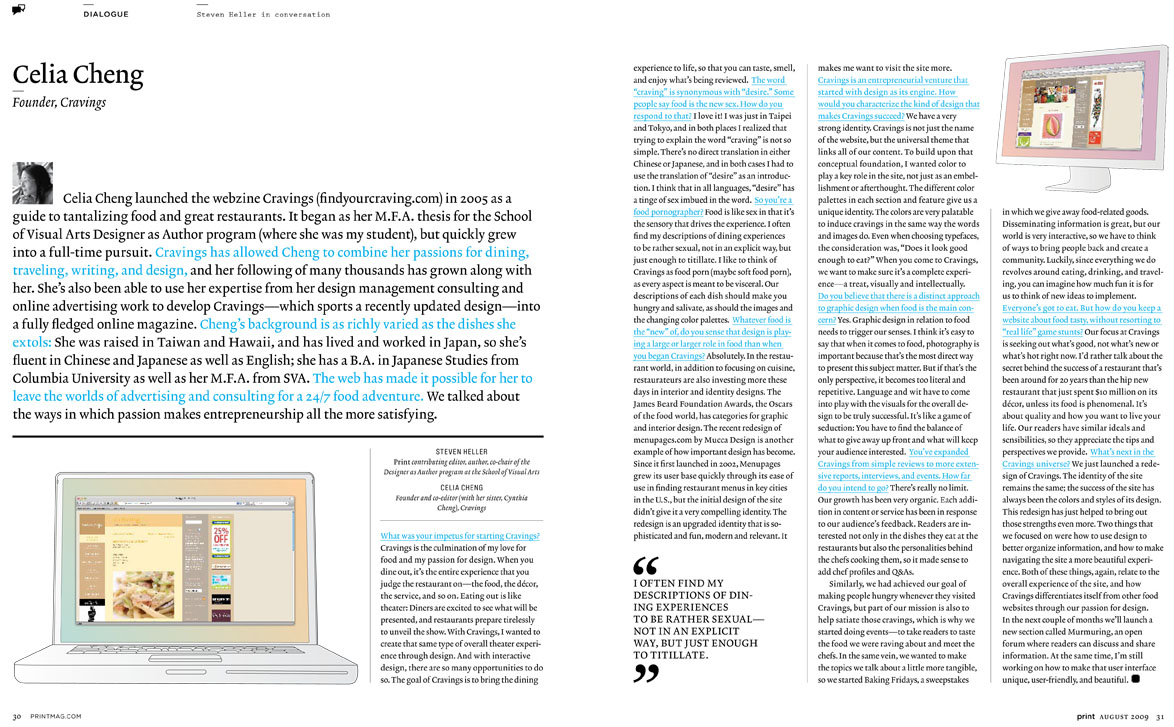 Print Magazine August 2009 Dialogue with Celia Cheng, Founder of Cravings