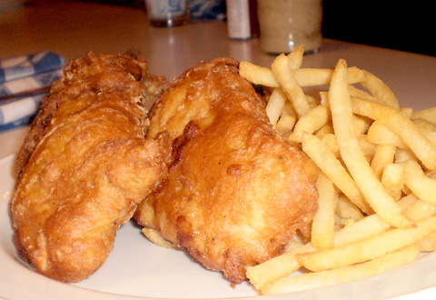 Beer-battered fish and chips at Grand Central Oyster Bar