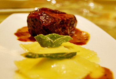 Buffalo Short Rib with sage and goat cheese ravioli at Brasserie