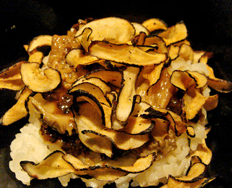 Morel Rice Topped with Gobo Chips