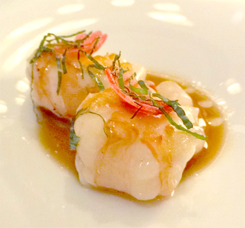 Scottish Langoustines “À la Plancha,” Cherry Belle Radishes, Kirby Cucumbers, Garden Mint and Lemongrass “Vierge” 