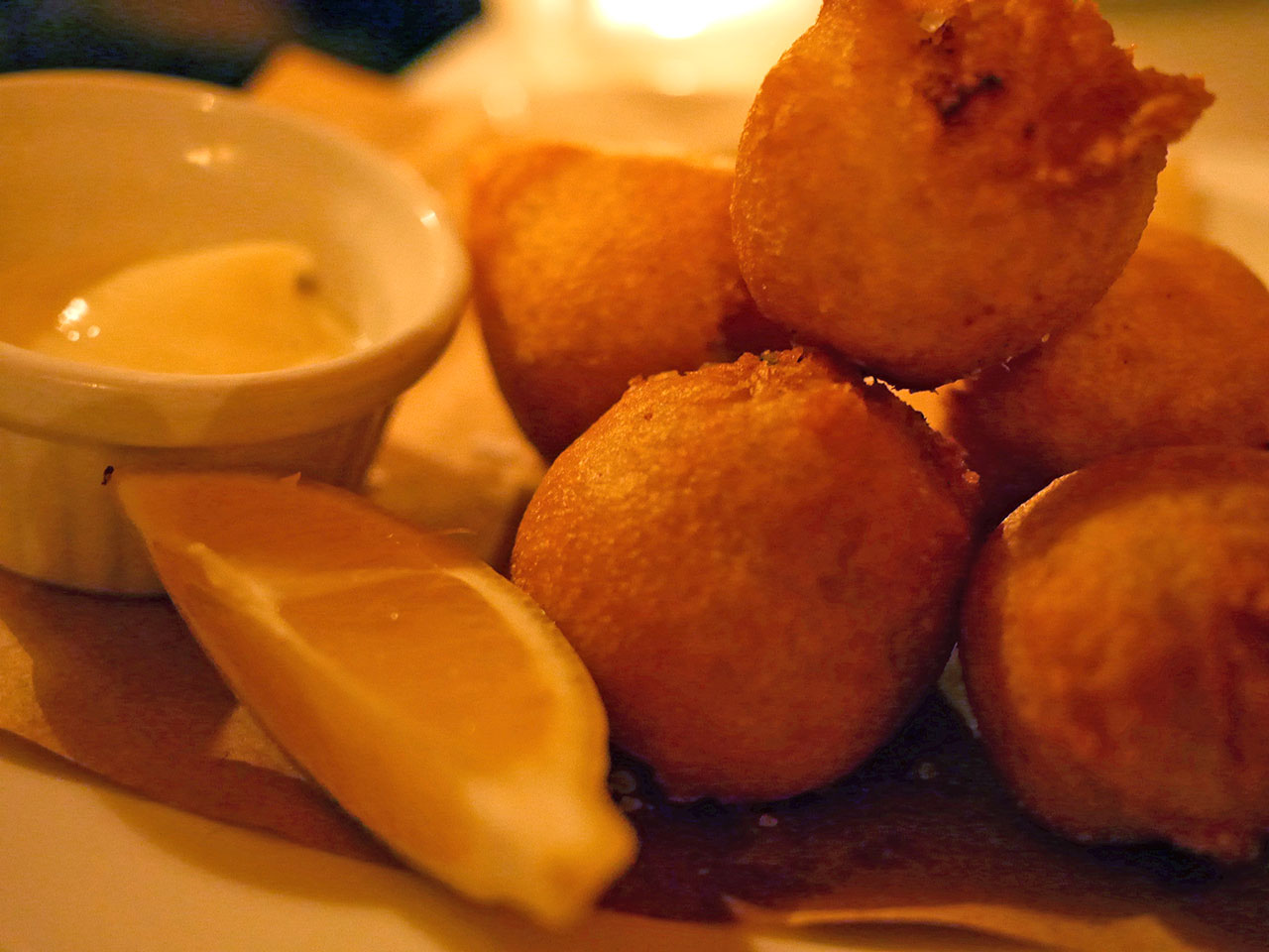 Blue Crab Beignets with Malt Vinegar Aioli / Celia Sin-Tien Cheng